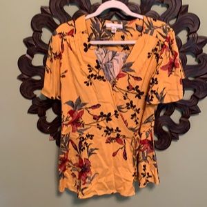 Floral mustard wrap top